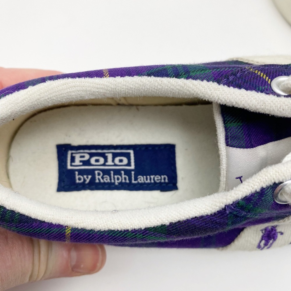 Polo Ralph Lauren Giles Plaid Low Top Sneakers Mens Boys Purple Green - Picture 6 of 9